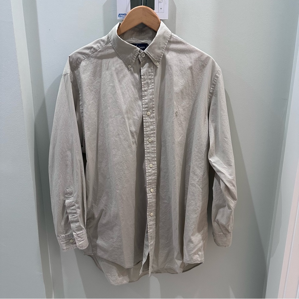 Ralph Lauren Yarmouth Light Tan Long Sleeve Button Down Cotton Shirt 16.5 32/33